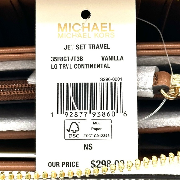 Michael Kors Large Continental Wallet Wristlet Vanilla/Brown - Picture 10 of 10